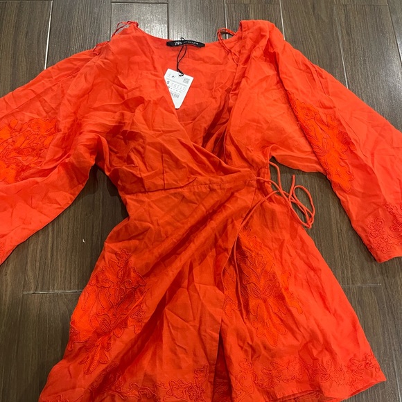 Zara orange embroidery wrapped romance dress - Picture 11 of 15